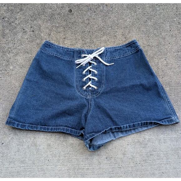 Breaker Jeans Surf Wear Denim Lace-up Cotton Short Shorts Size 11/12 29x2.5 - Picture 1 of 7